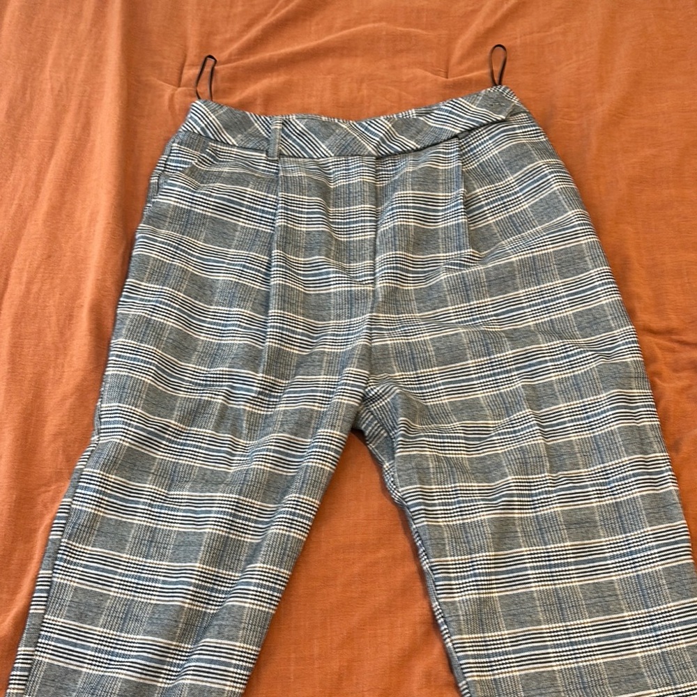Topshop Gray Trousers with Plaid Pattern